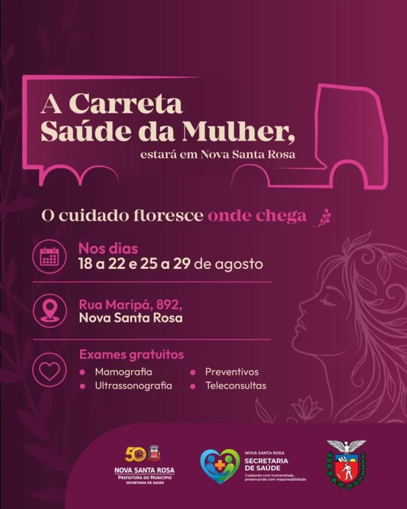 Carreta Saúde da Mulher ficará instalada na Rua Maripá, no Centro de Nova Santa Rosa.