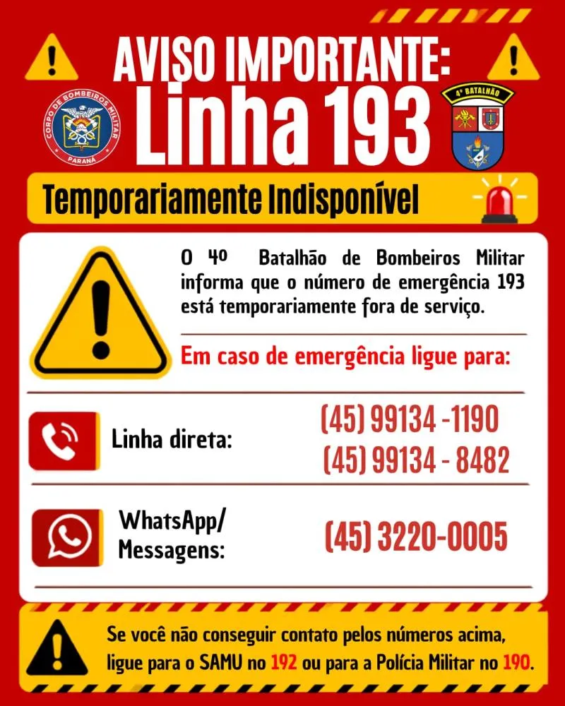 Bombeiros orientam população a utilizar números alternativos durante a instabilidade nas linhas.