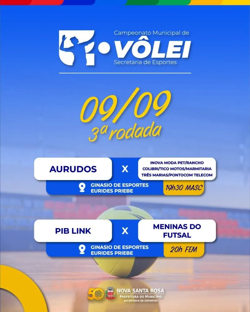 Campeonato Municipal de Vôlei terá dois jogos nesta quarta-feira em Nova Santa Rosa.