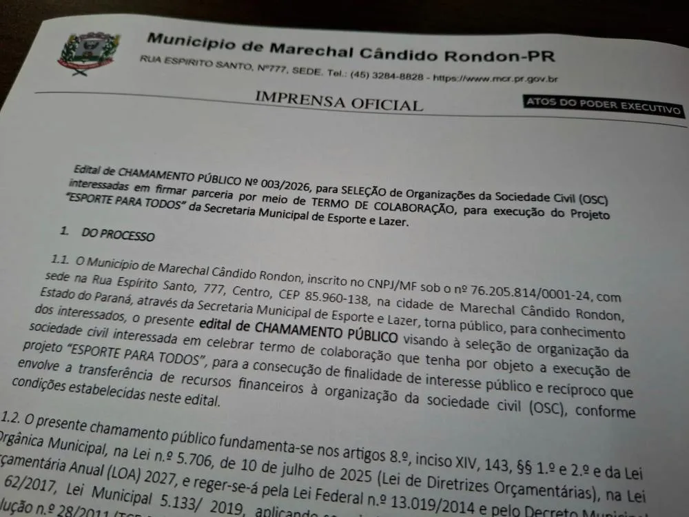 Marechal Cândido Rondon seleciona OSC para projeto esportivo