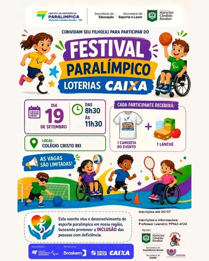 Evento terá oficinas esportivas e atividades de integração para pessoas com e sem deficiência.