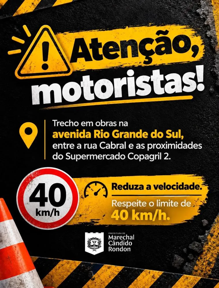 Avenida Rio Grande do Sul tem limite de 40 km/h durante obras