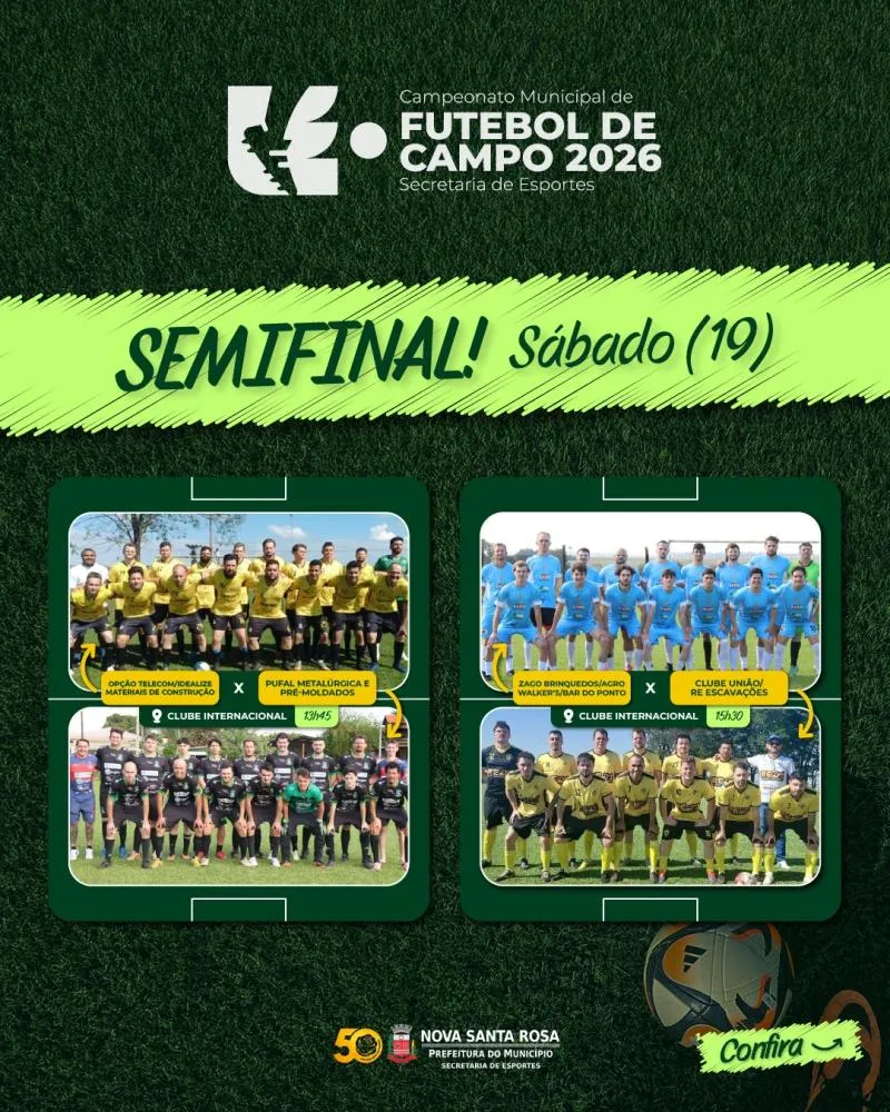 Semifinais do Municipal de Futebol de Nova Santa Rosa serão disputadas neste sábado, no Clube Internacional.