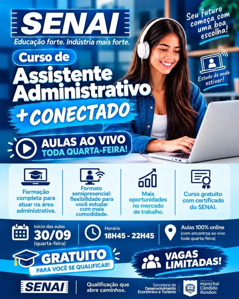 Capacitação terá 160 horas e aulas online às quartas-feiras.