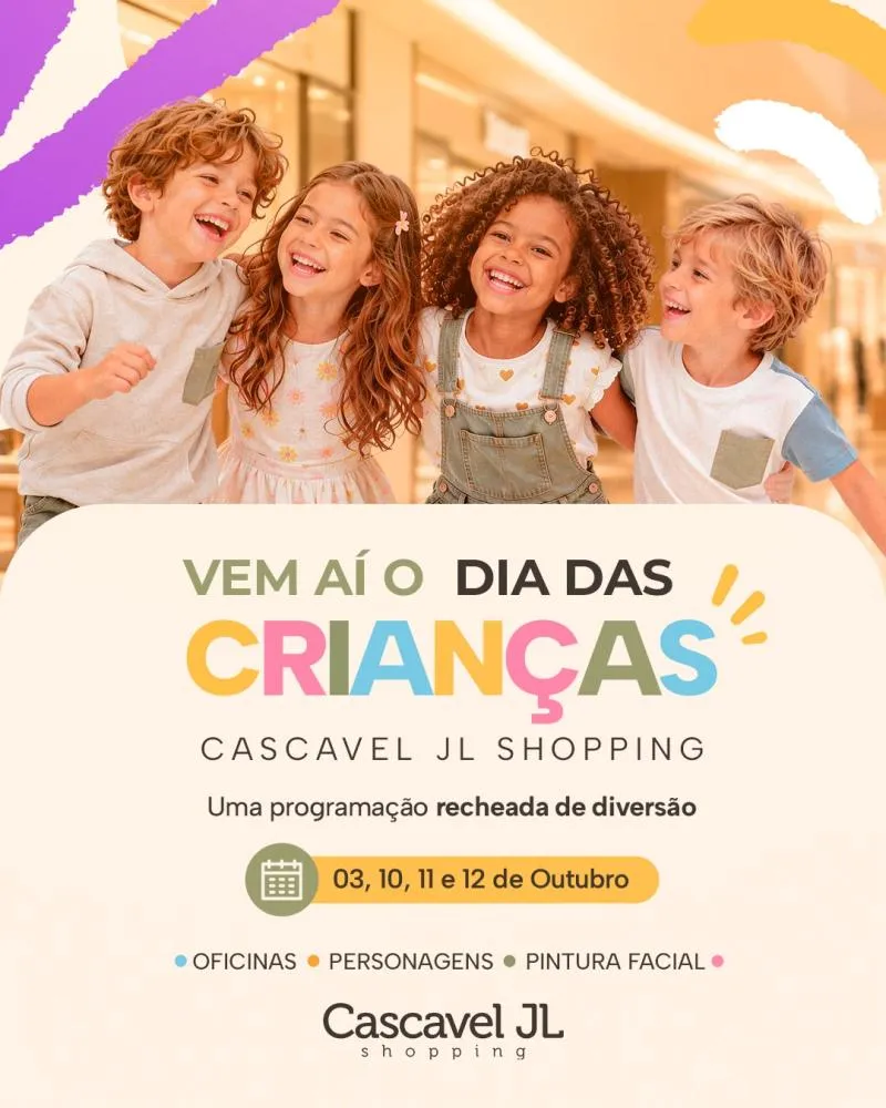 Programação de Dia das Crianças terá oficinas, pintura facial e encontro com o Homem-Aranha em Cascavel.