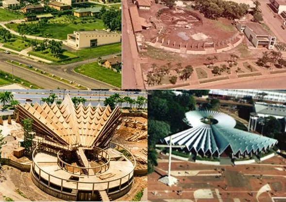 O espaço da Catedral: mato em 1966, obras em 1967, no início dos anos 1970 e concluída em 1974 