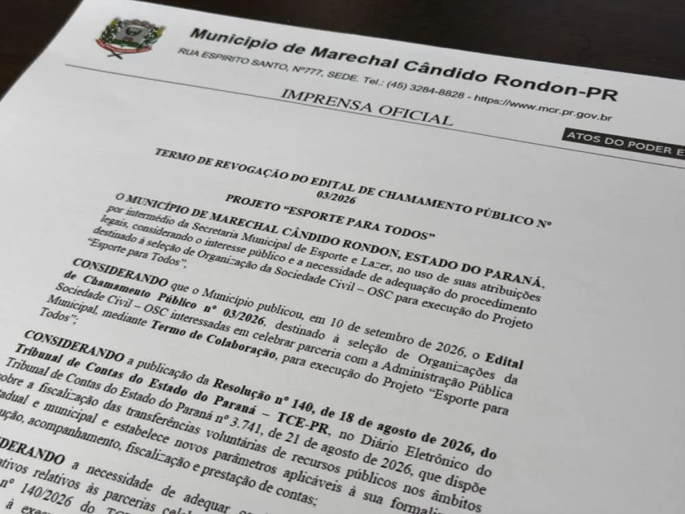 Novo chamamento público será elaborado após adequações às regras do Tribunal de Contas do Paraná.