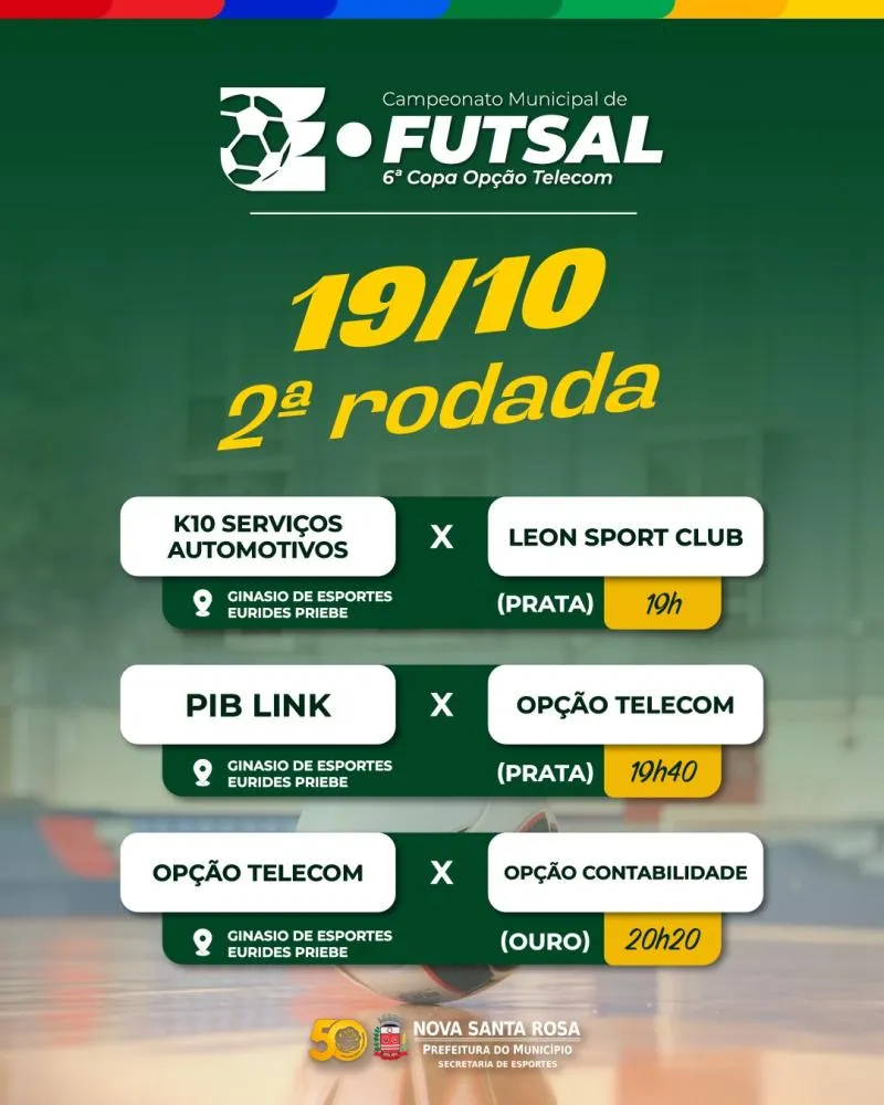 Campeonato Municipal de Futsal de Nova Santa Rosa terá três partidas nesta segunda-feira (19).