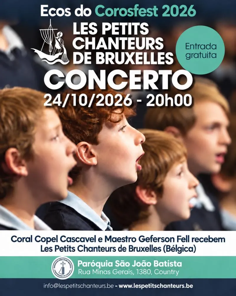O coral belga Les Petits Chanteurs de Bruxelles participa de concertos gratuitos em Cascavel e Foz do Iguaçu.
