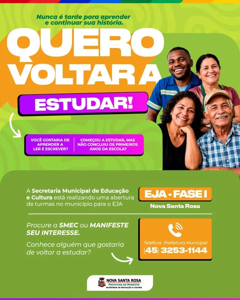 Nova Santa Rosa busca interessados em retomar os estudos pela EJA