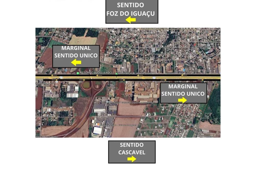 Vias marginais da BR-277 têm alteração de tráfego na região de Foz do Iguaçu