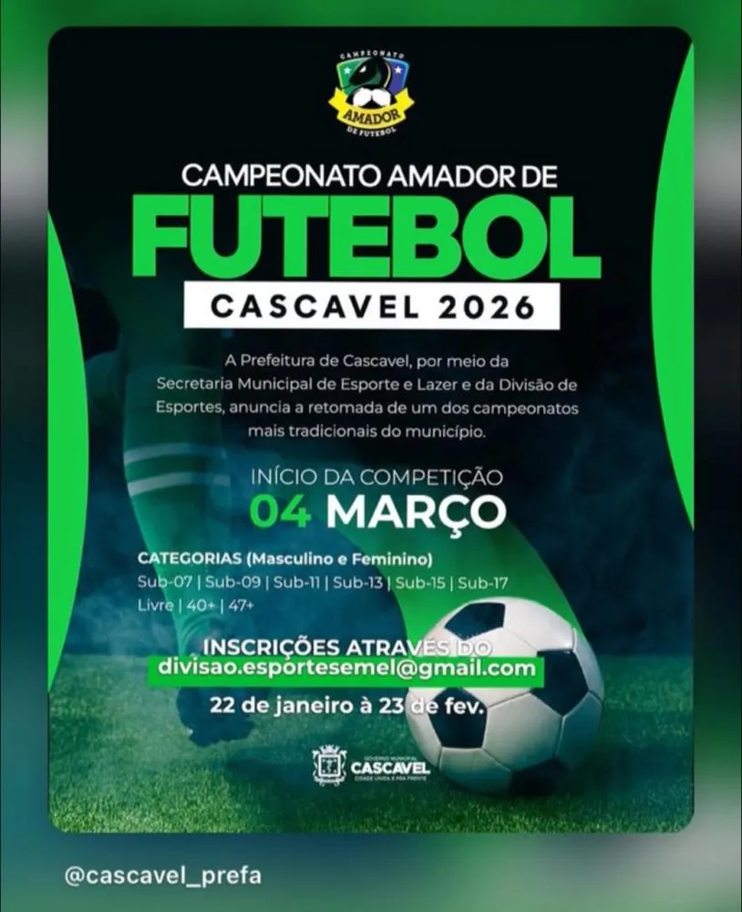 Campeonato Amador de Futebol de Cascavel retorna em 2026 com várias categorias