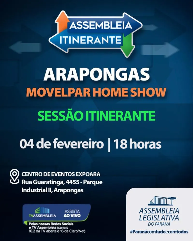 Assembleia Itinerante inicia agenda de 2026 em Arapongas com sessão solene e participação da comunidade