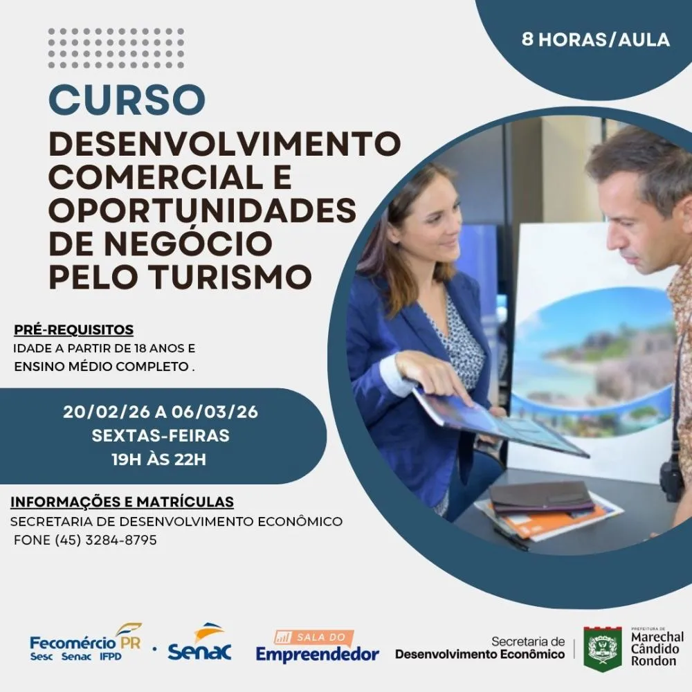 Prefeitura de Marechal Cândido Rondon oferta últimas vagas para curso gratuito na área de turismo