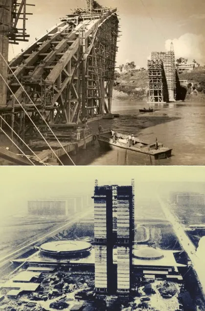 Brasília e Ponte da Amizade, ambas em construção: grandes obras salvam um presidente