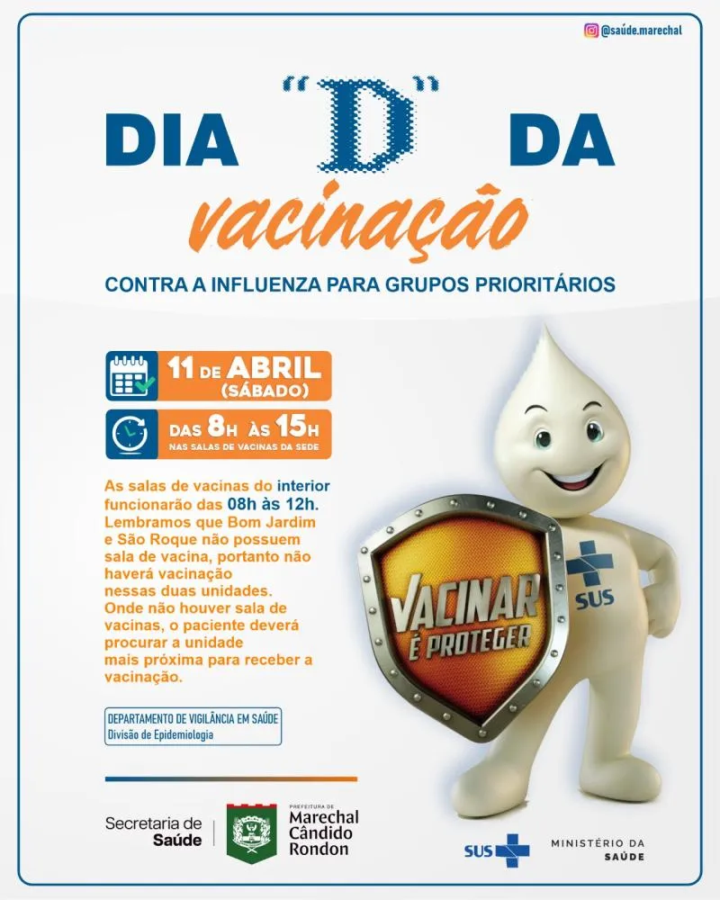Dia D de Vacinação contra a Influenza para grupos prioritários acontece neste sábado