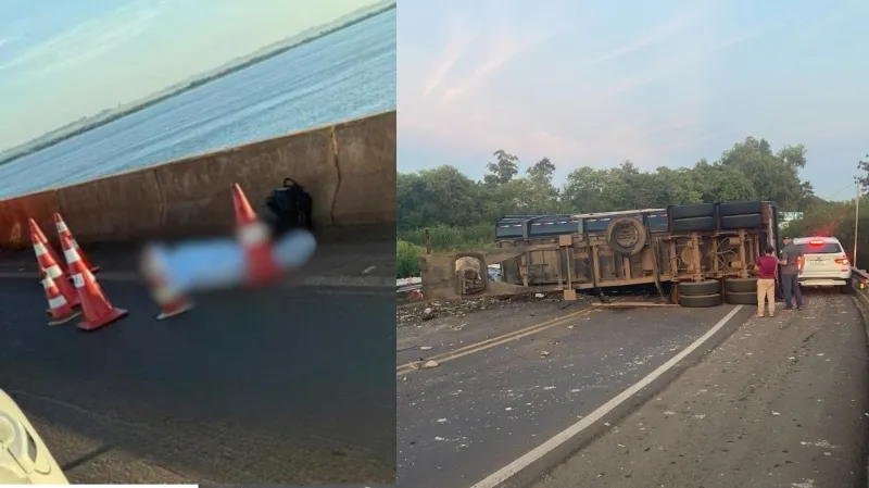 Dois acidentes bloqueiam totalmente a Ponte Ayrton Senna em Guaíra uma pessoa morreu