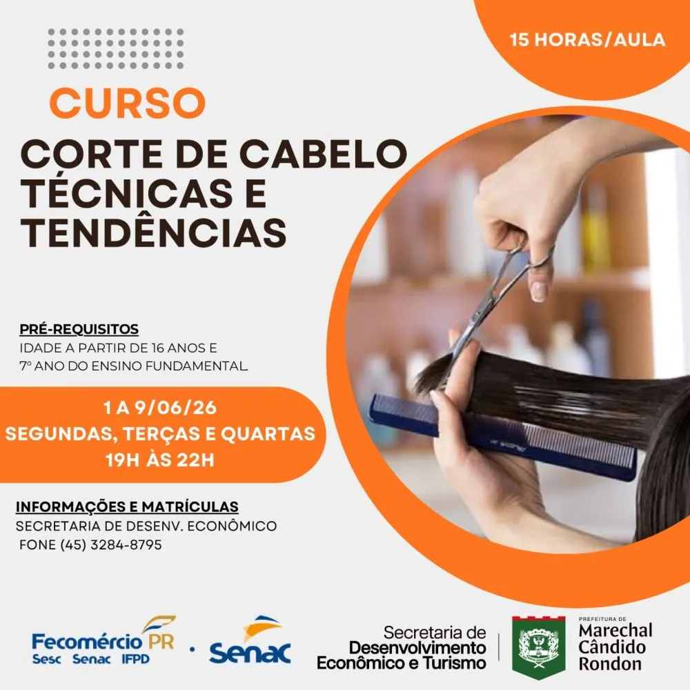 Curso gratuito de corte de cabelo está com vagas abertas em Marechal Cândido Rondon