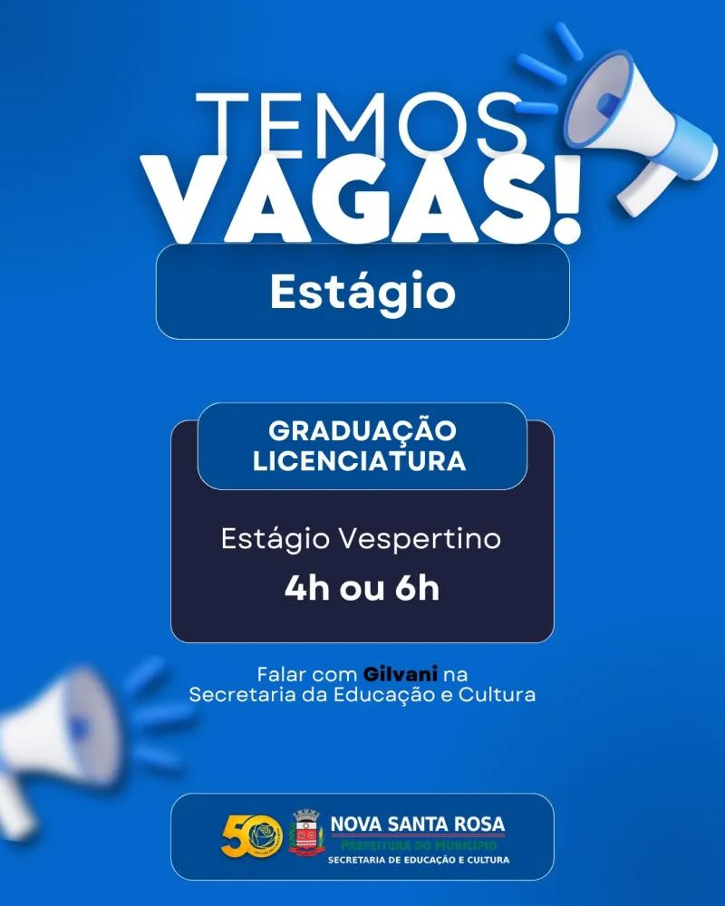 Secretaria de Educação de Nova Santa Rosa abre vagas de estágio