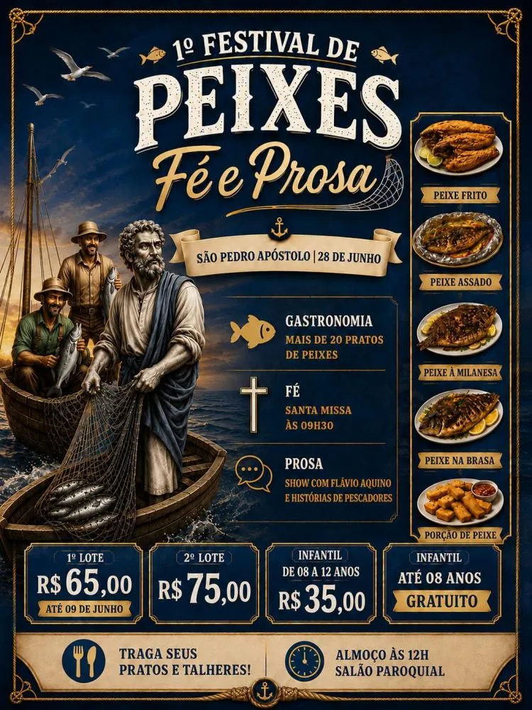 Paróquia São Pedro Apóstolo realiza 1º Festival de Peixes, Fé e Prosa no fim de junho
