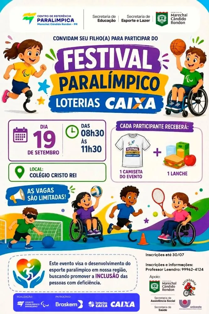 Festival Paralímpico abre inscrições para crianças e adolescentes em Marechal Cândido Rondon