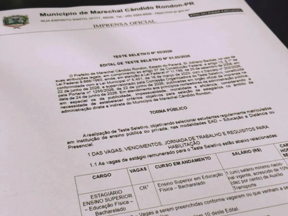 Marechal Cândido Rondon tem seletivo para estagiários