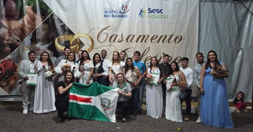 Casais de Marechal Cândido Rondon formalizam união civil em evento do programa Justiça no Bairro. Solenidade ocorreu no município de Palotina. Foto: Divulgação/Assessoria