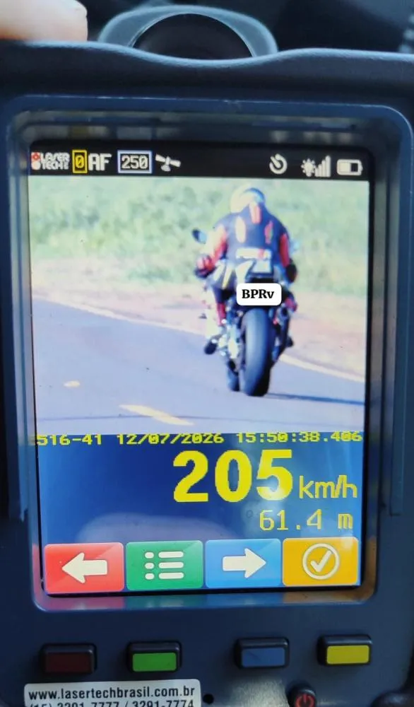 Dentre os flagrantes, um motociclista a 205km/h na rodovia onde o limite é 80 km/h