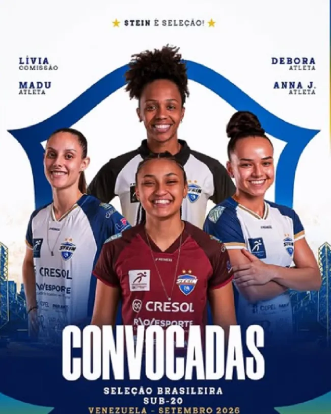 Atletas e comissão técnica do Stein Cascavel foram convocadas para representar a Seleção Brasileira no Sul-Americano Sub-20. Foto: Divulgação/Stein CascavelFoto: Divulgação/Assessoria