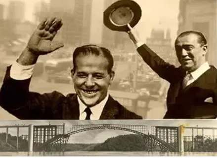 João Goulart, Juscelino Kubitschek e a Ponte Brasil-Paraguai em obras