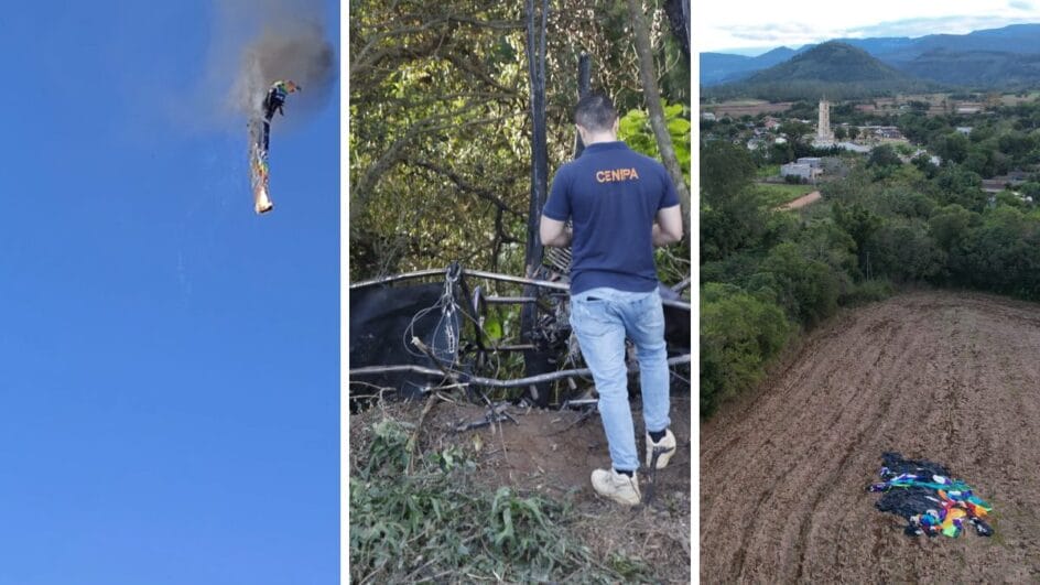 Balão ficou em chamas e despencou, deixando destroços