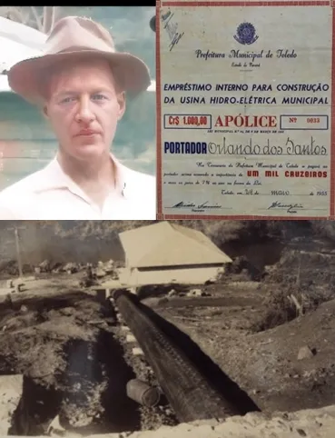 Carlos Mathias Becker e a apólice para financiamento da usina (abaixo)