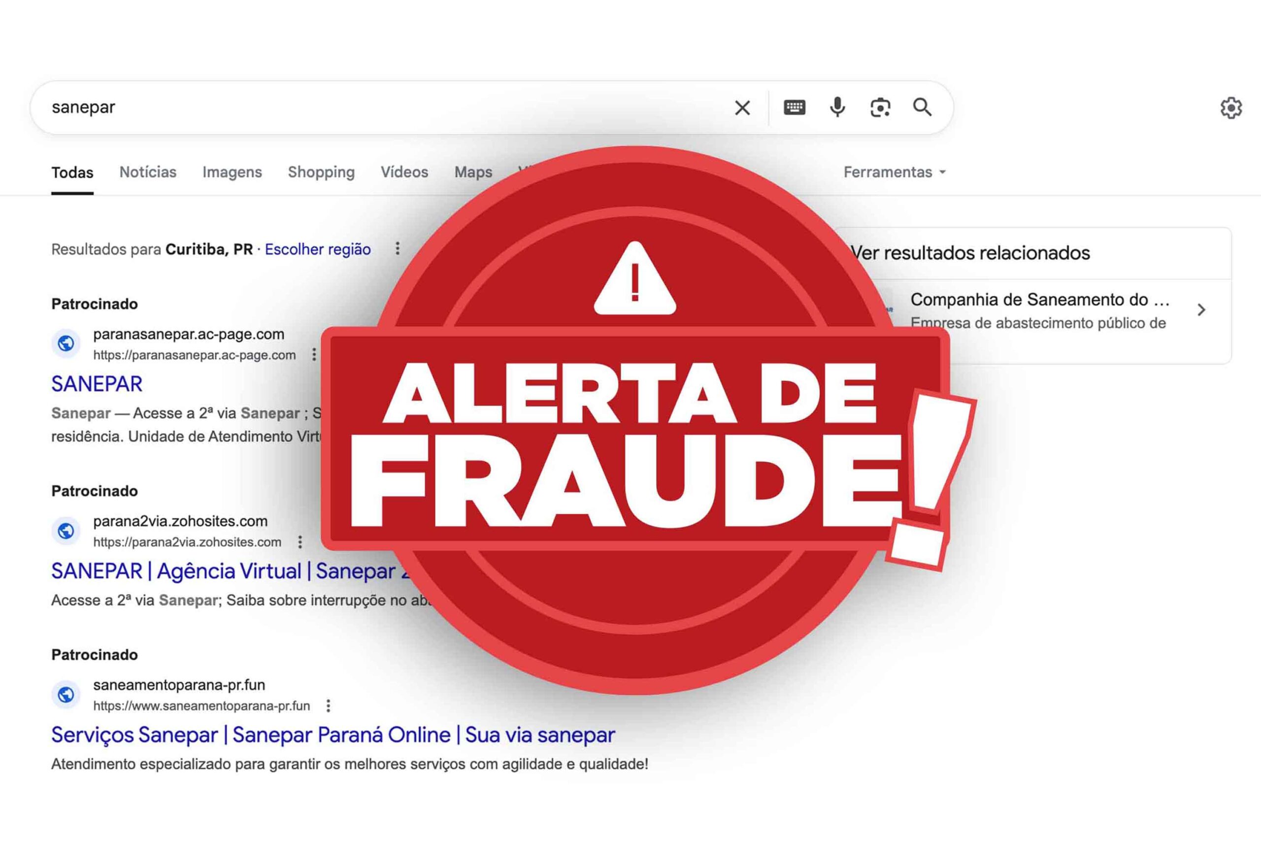 Pagamento da fatura: Sanepar alerta para golpes com o uso de sites falsos