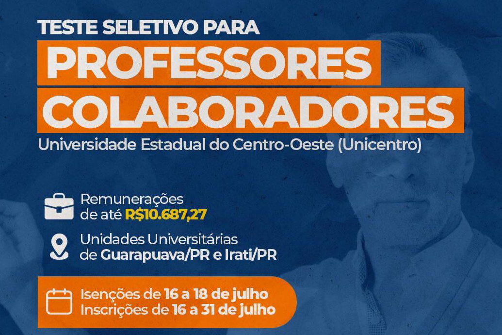 Inscrições de processo seletivo para contratação de professores da Unicentro vão até esta quinta