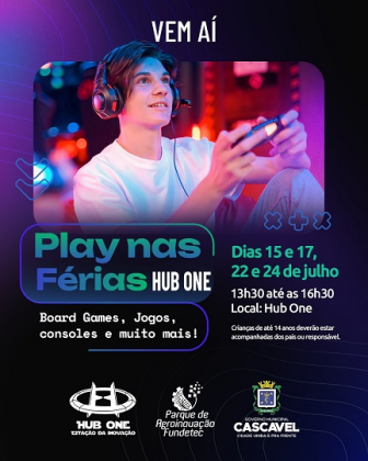 PLAY NAS FÉRIAS: Com videogames e jogos de tabuleiros, HUB ONE terá programação gratuita para a criançada