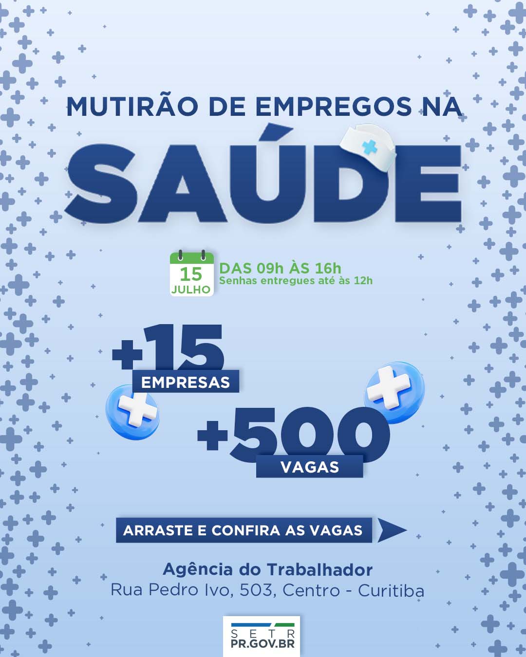 Estado fará mutirão de empregos na saúde com 500 vagas em Curitiba na próxima terça
