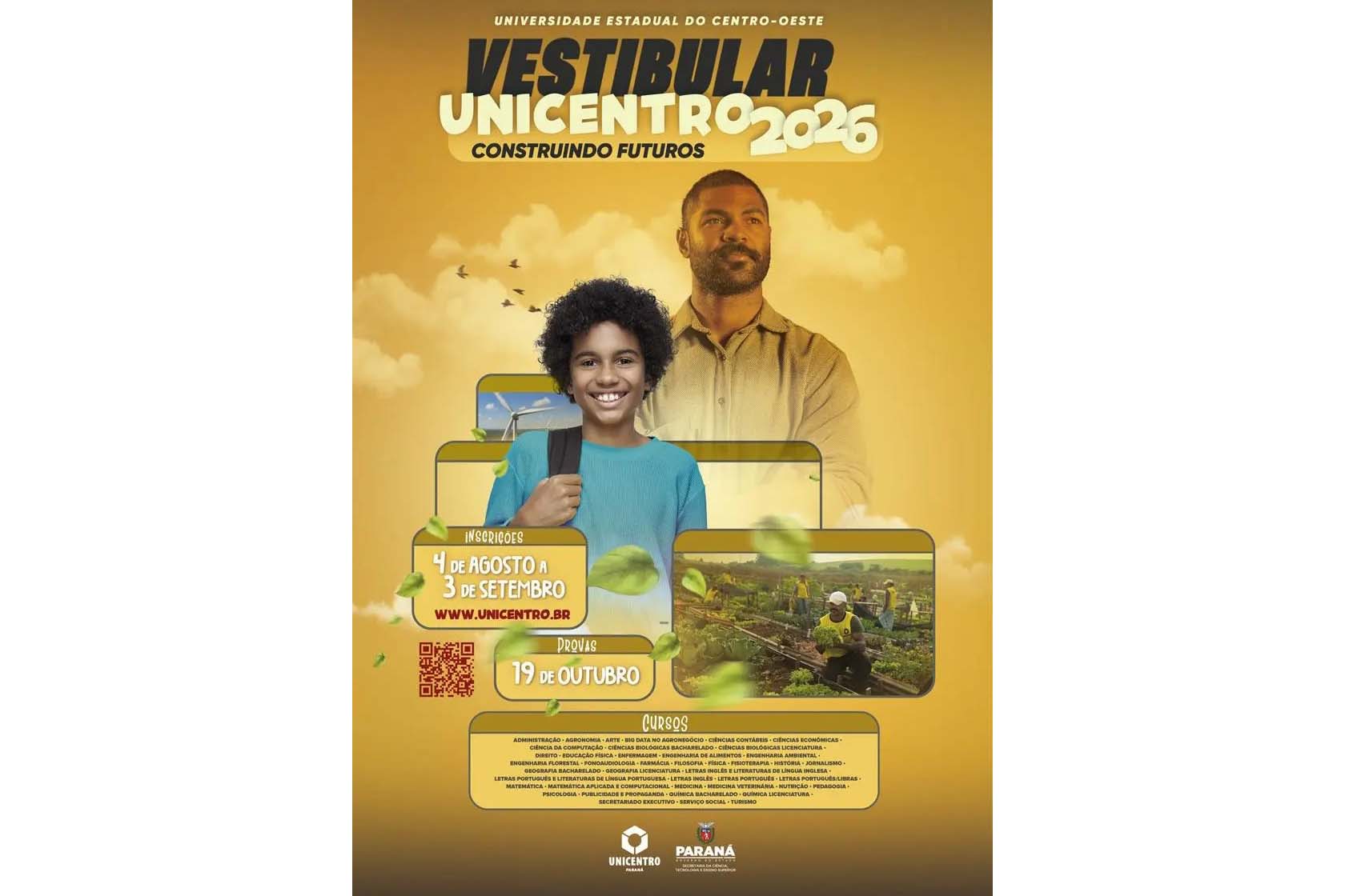 Com mais de 1,1 mil vagas, Unicentro abre inscrições para o Vestibular 2026