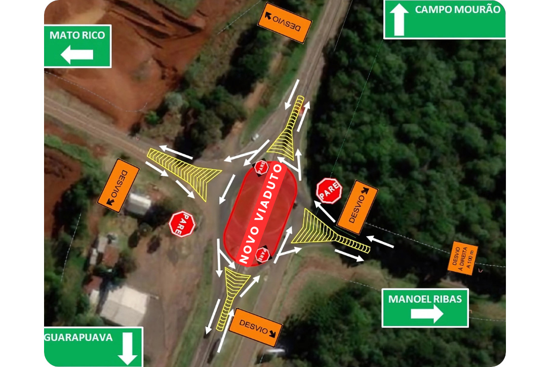 Rotatória em Pitanga será interditada para novo viaduto dentro das obras de duplicação