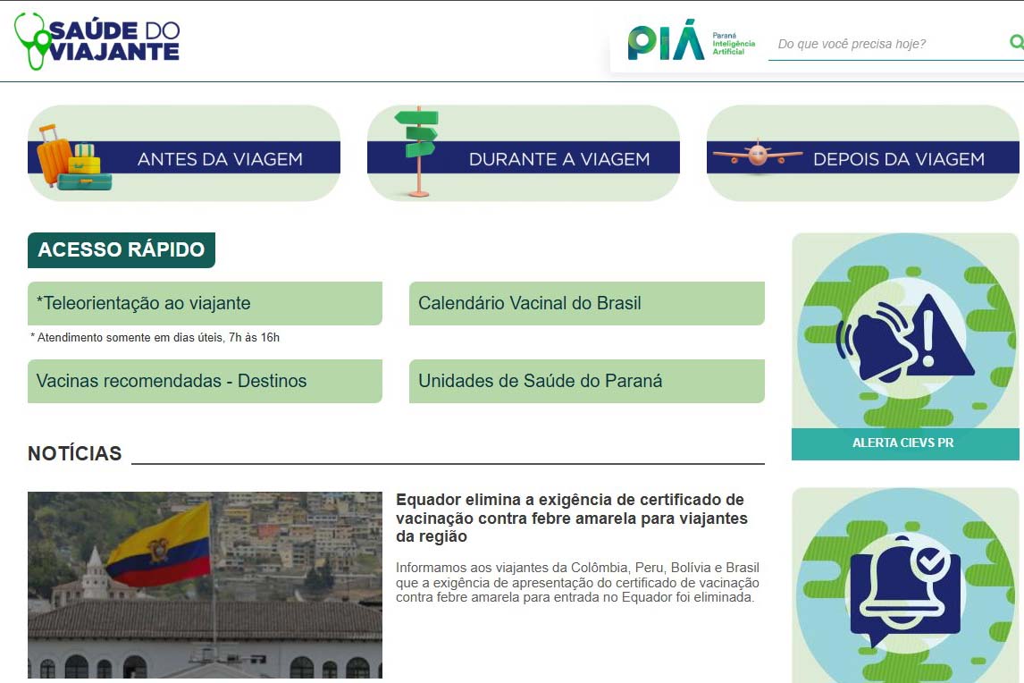 Portal da Saúde do Viajante tem chat para tirar dúvidas sanitárias no Brasil e no Exterior