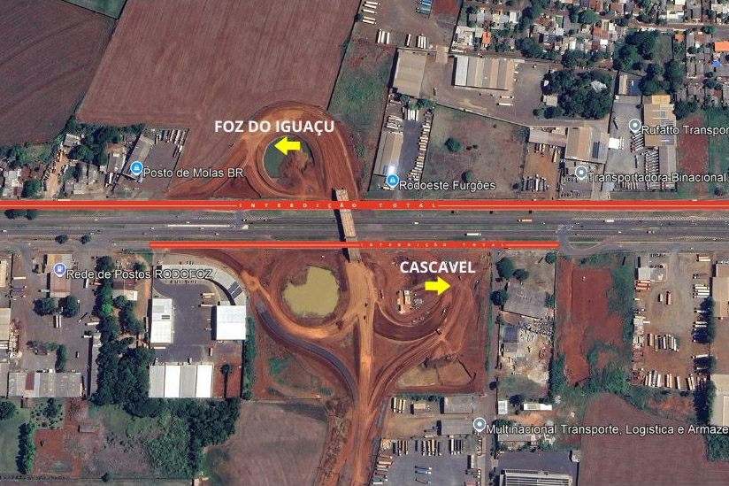 BR-277 em Foz do Iguaçu terá vias marginais interditadas a partir desta quinta-feira